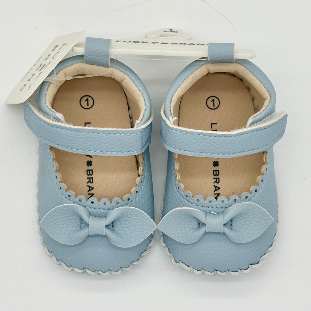 Lucky Brand‎ Infant Crib Shoes | Pastel Blue| Bow & Scallop Detail | Baby Gift